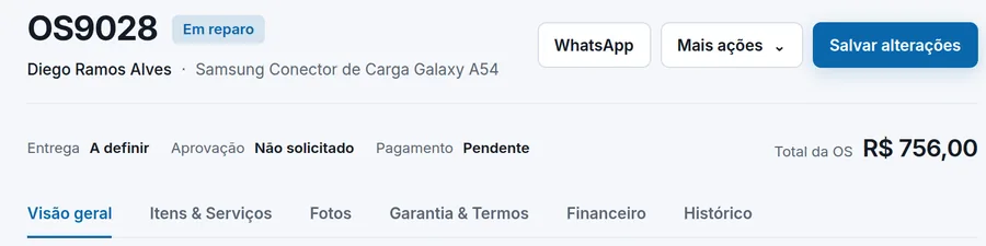 Passo 3 da OS no iProCloud: OS salva